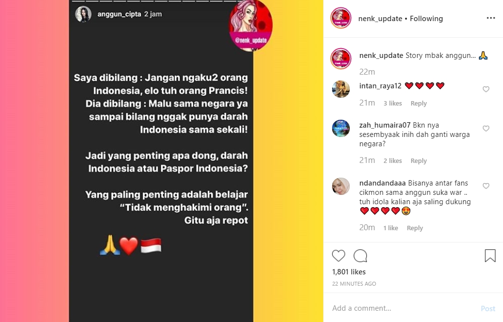Heboh Agnez Mo Tak Nasionalis, Anggun: Jadi Yang Penting Darah atau Paspor Indonesia?