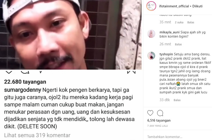 Postingan Denny Sumargo Kecam YouTubers yang Prank Ojol