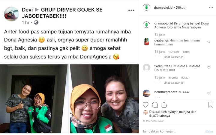 Donna Agnesia dan Driver Ojol