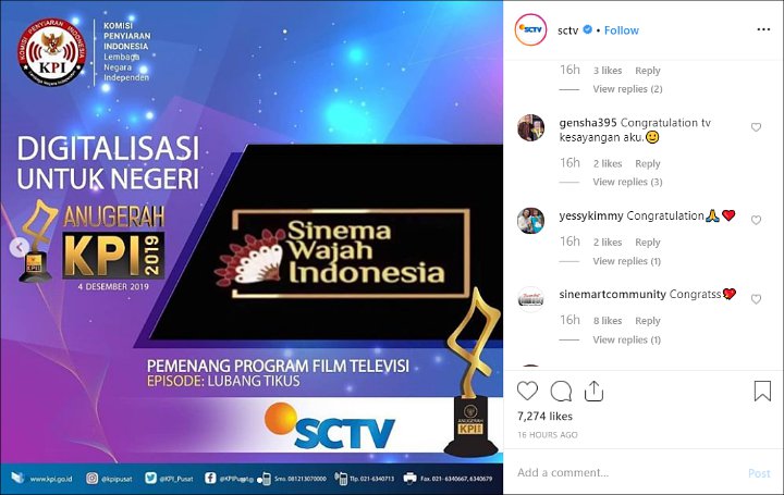 SCTV Banjir Ucapan Selamat Saat Dua Program Ini Raih Piala Penghargaan Anugerah KPI 2019