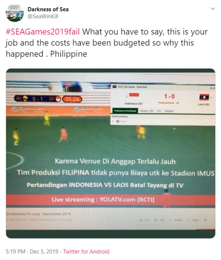 Liga Indonesia VS Laos Batal Tayang di TV, Tagar #SEAGamesFail Kembali Bergema