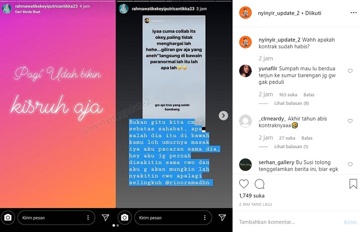 InstaStory Rahmawati Kekeyi 1