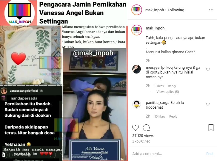 Vanessa Angel Beri Reaksi Santai Ketika Pernikahannya Disebut Settingan