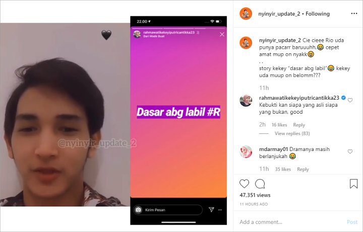 InstaStory Kekeyi dan Rio Ramadhan