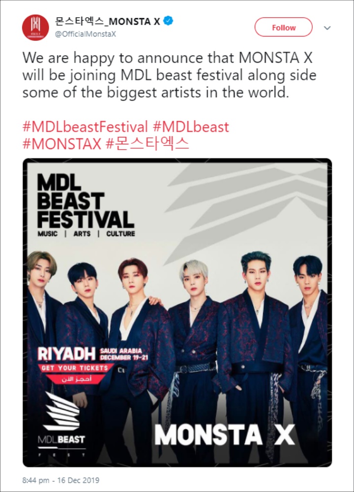 Monsta X Dikonfirmasi Akan Tampil di MDL Beast Festival Arab Saudi
