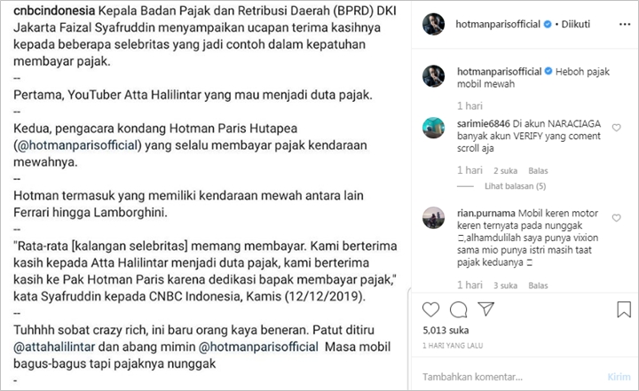 Hotman Paris Hutapea Pamer Bukti Taat Bayar Pajak Mobil Mewah, Artis Lain Kena \'Sentil\' Netter