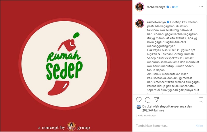 Dulu Hits Banget, Rachel Vennya Bikin Syok Umumkan Bisnis Rumah Makan Miliknya Bakal Tutup