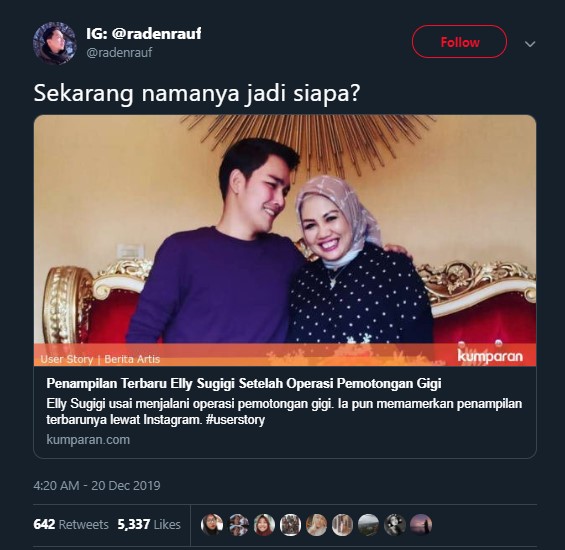 Ely Sugigi Operasi Gigi, Tanggapan Raden Rauf Ini Picu Komentar Kocak