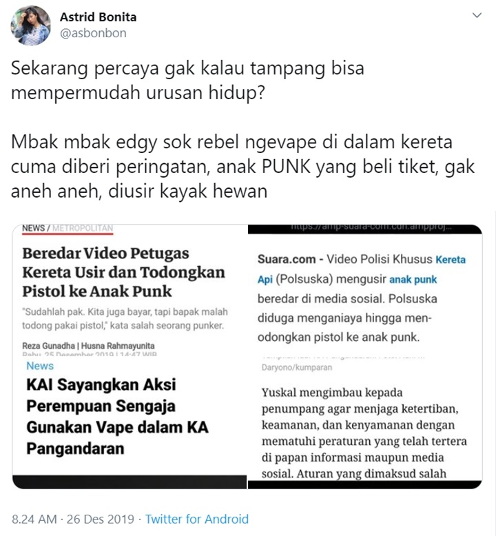 Viral KAI Turunkan Paksa Anak Punk, Beda Sikap Dengan Kasus Penumpang Nge-Vape Disorot