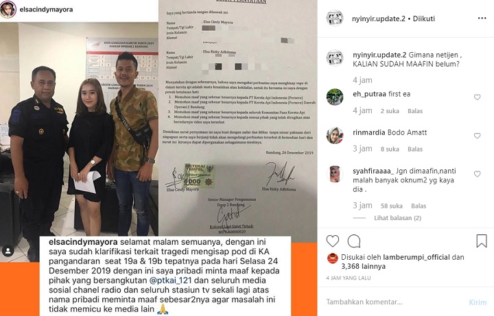 Permintaan Maaf Selebgram Elsa kepada PT KAI