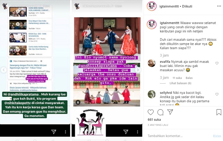 InstaStory Nikita Mirzani Sindir Andhika Pratama