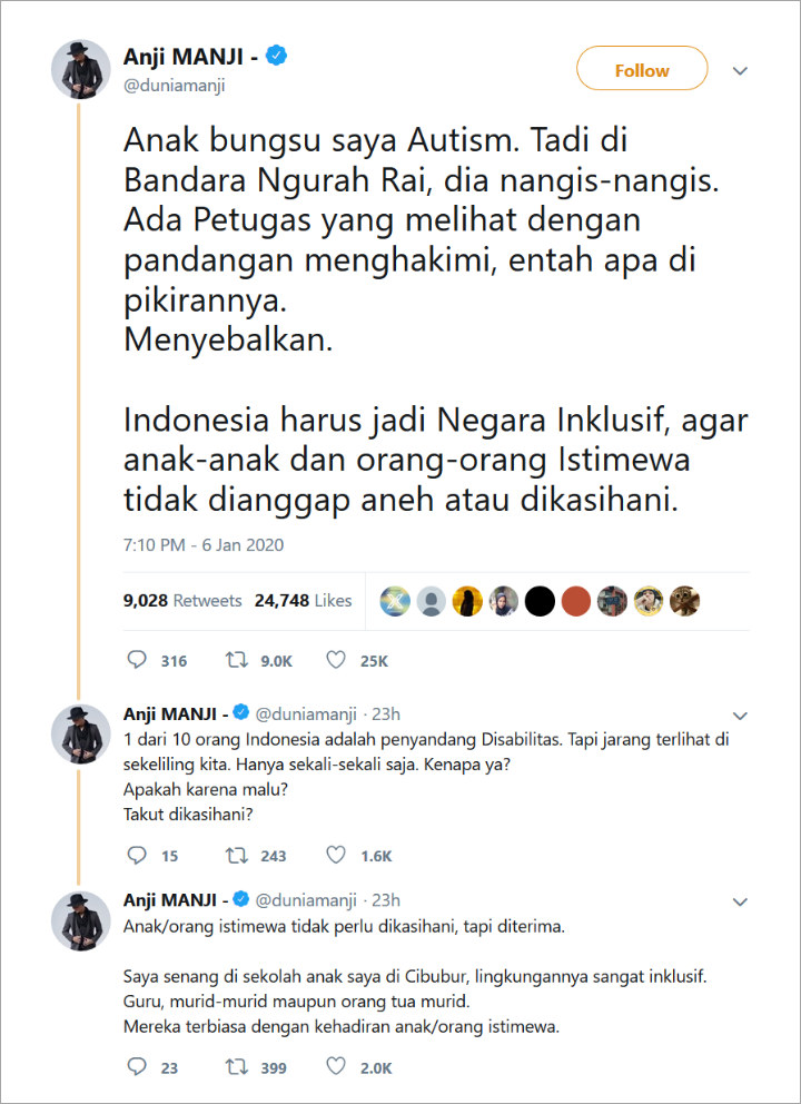 Cuitan Anji Soal Anak Bungsunya yang Menderita Autisme