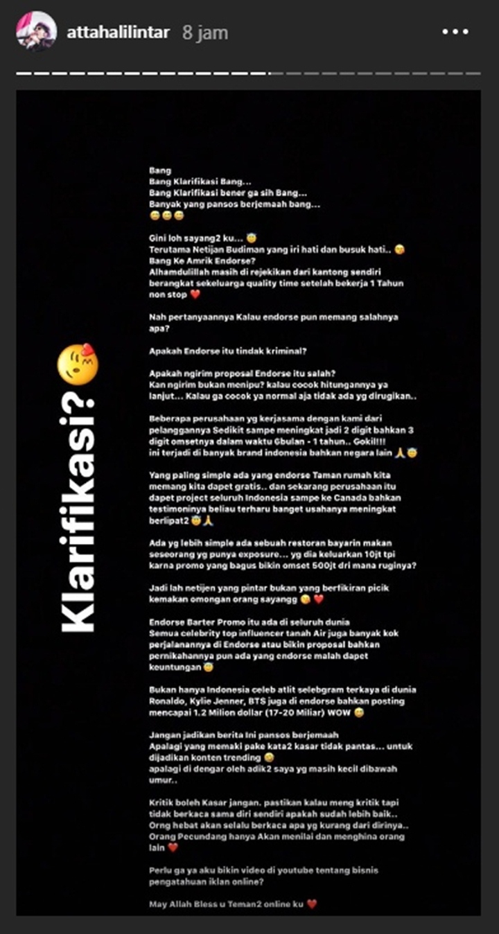 Klarifikasi Atta Halilintar Endorse