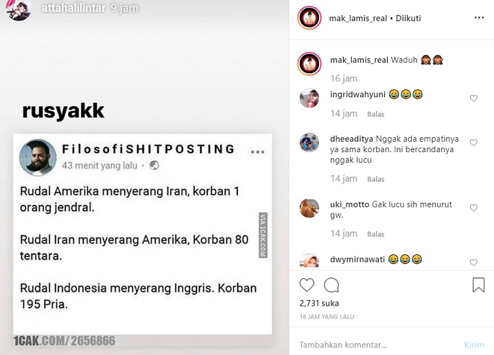 InstaStory Atta Halilintar Soal Reynhard Sinaga