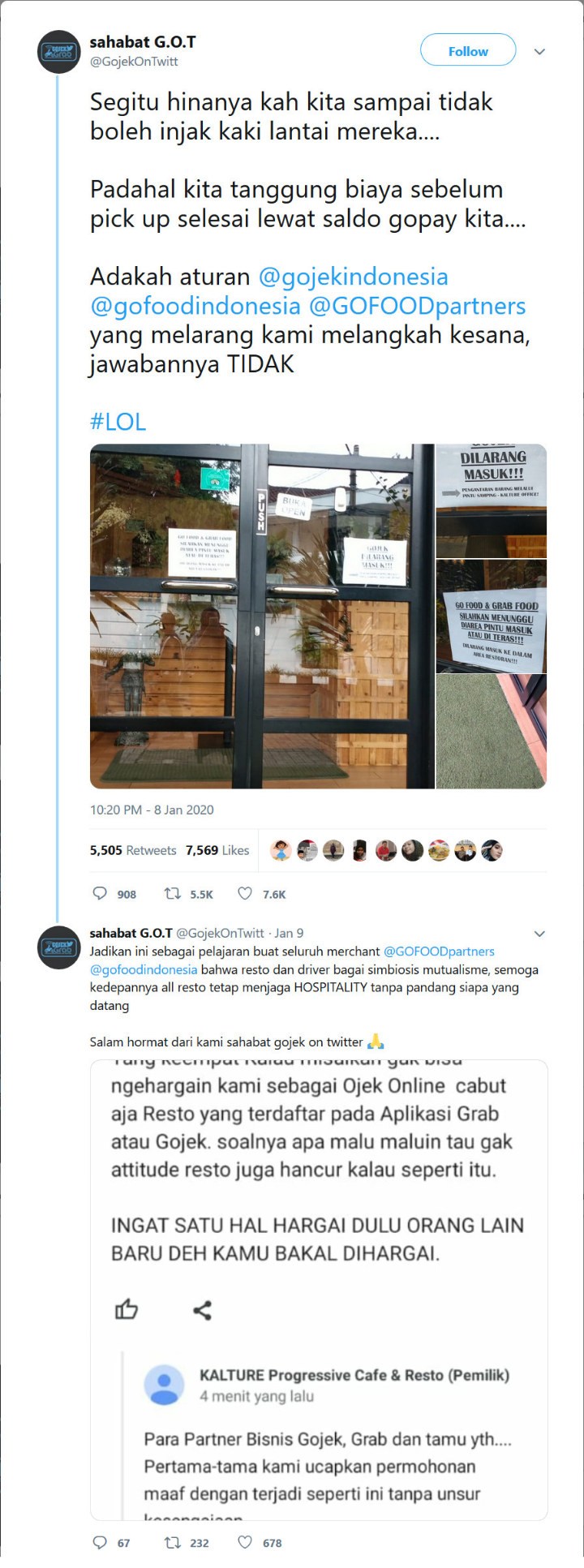 Restoran Ini Tuai Hujatan Usai Larang Ojol Masuk ke Dalam Untuk Memesan