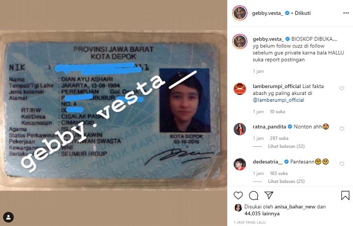 KTP Abash Pacar Lucinta Luna Dibongkar Gebby Vesta