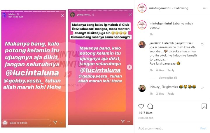 InstaStory Bibi Ardiansyah dan Gebby Vesta