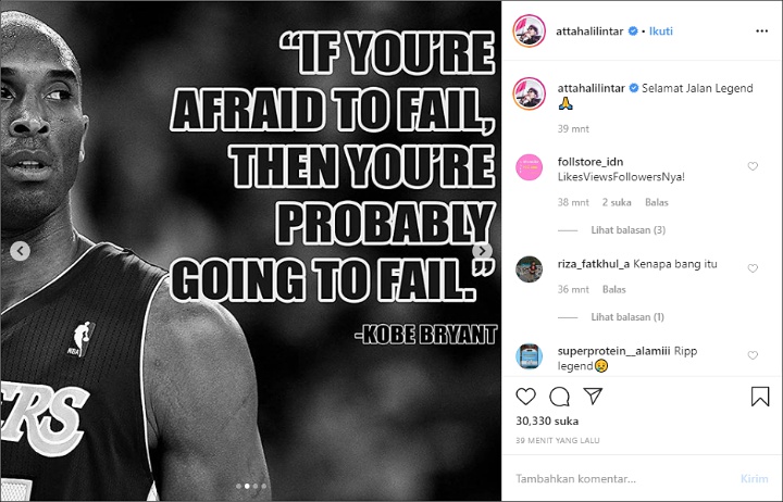Atta Halilintar Bagikan Kutipan Motivasi Kobe Bryant
