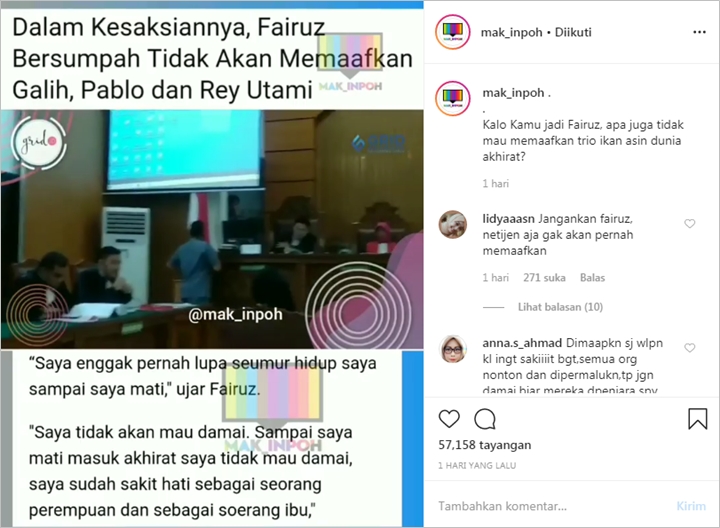Fairuz A. Rafiq Tuai Reaksi Beragam Usai Bersumpah Tak Bakal Maafkan Galih Ginanjar Cs