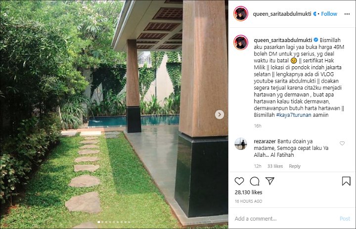 Sarita Abdul Mukti Kembali Jual Rumah