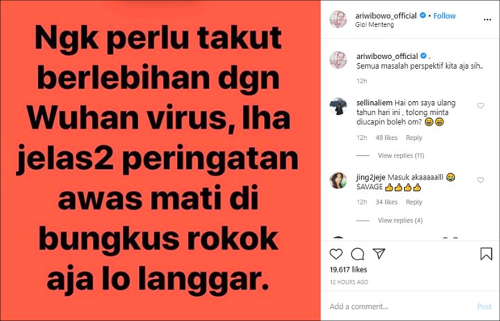 Postingan Ari Wibowo Soal Virus Corona
