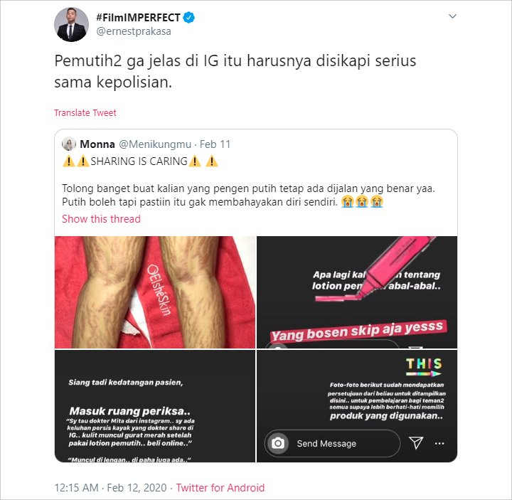 Ernest Prakasa Minta Kepolisian Serius Sikapi Iklan Pemutih Abal-abal di Instagram