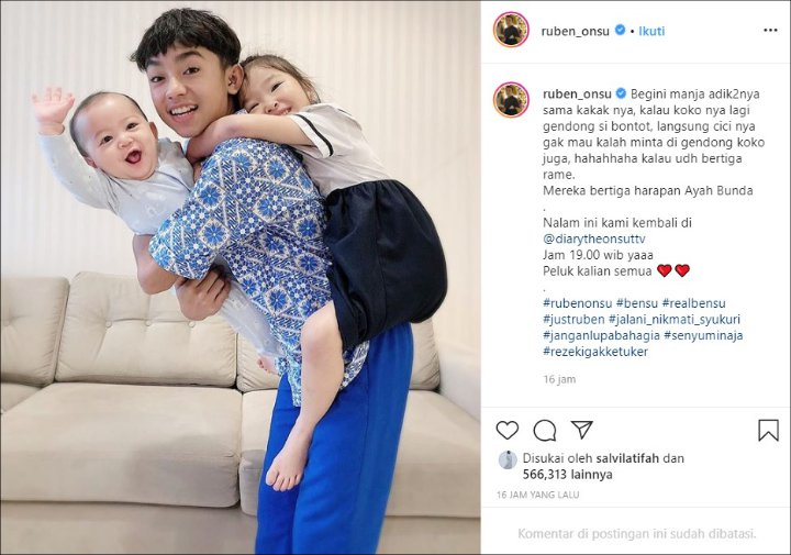 Ruben Onsu Posting Foto Ketiga Anaknya, Pose Lucunya Jadi Sorotan