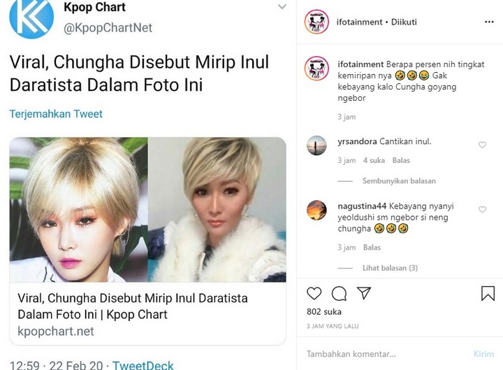 Gaya Rambut Kim Chung Ha Disebut Mirip Inul Daratista, Banjir Komentar Kocak