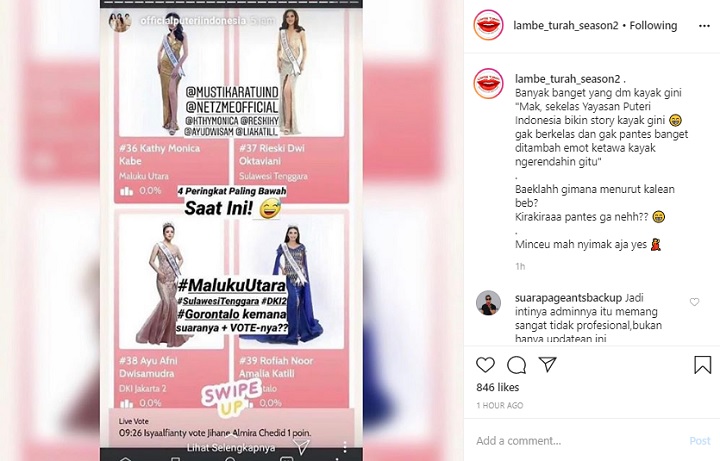 Akun IG Puteri Indonesia Tuai Kecaman Usai Dianggap Remehkan 4 Finalis dengan Vote Terendah