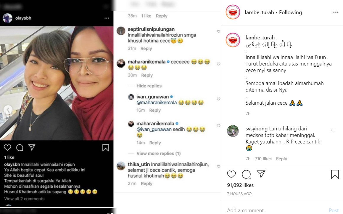 Selebgram Cece Mylisa Sanny Meninggal Dunia, Ivan Gunawan Berduka