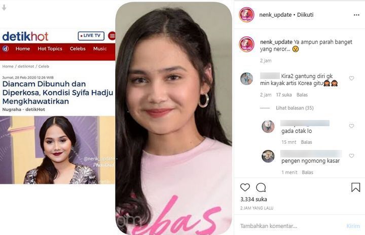 Syifa Hadju Diancam Dibunuh dan Diperkosa