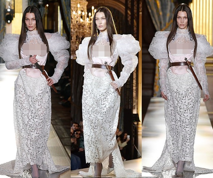 Bella Hadid Pakai Wedding Dress Transparan dan Pamer Bagian Sensitif di Paris Fashion Week