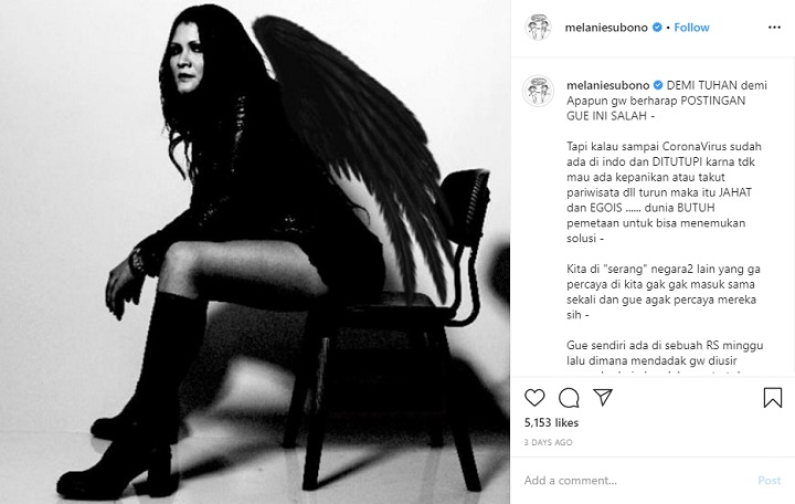 Melanie Subono Akui Sulit Percaya Indonesia Bebas dari Virus Corona