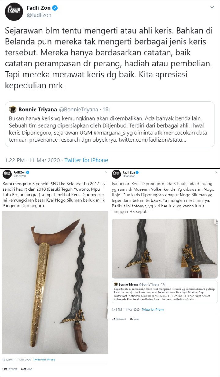 Dikembalikan Raja Belanda, Fadli Zon Bantah Keris Milik Diponegoro