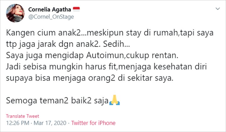 Cornelia Agatha Sedih Harus Jaga Jarak dengan Anak terkait Corona, Ternyata Karena Idap Penyakit Ini