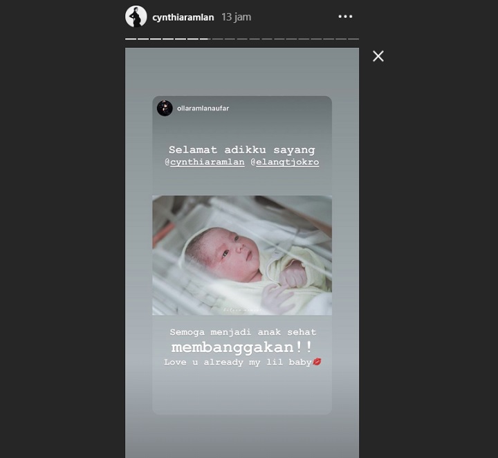 Cynthia Ramlan Melahirkan Anak Kedua, Olla Langsung Jatuh Cinta