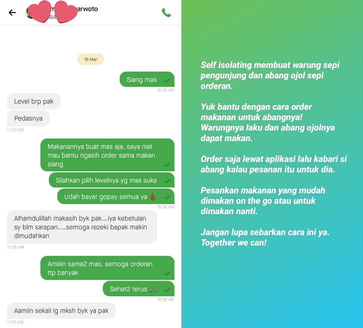 Inspiratif, Netizen Berlomba Beri Makanan Gratis Untuk Ojol Sepi Orderan Dampak Corona