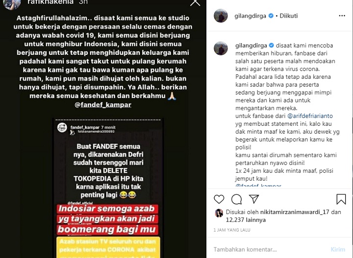 Gilang Dirga cs Ngamuk Usai Didoakan Fans Defri \'Lida\' Kena Corona, Bakal Bawa ke Jalur Hukum?
