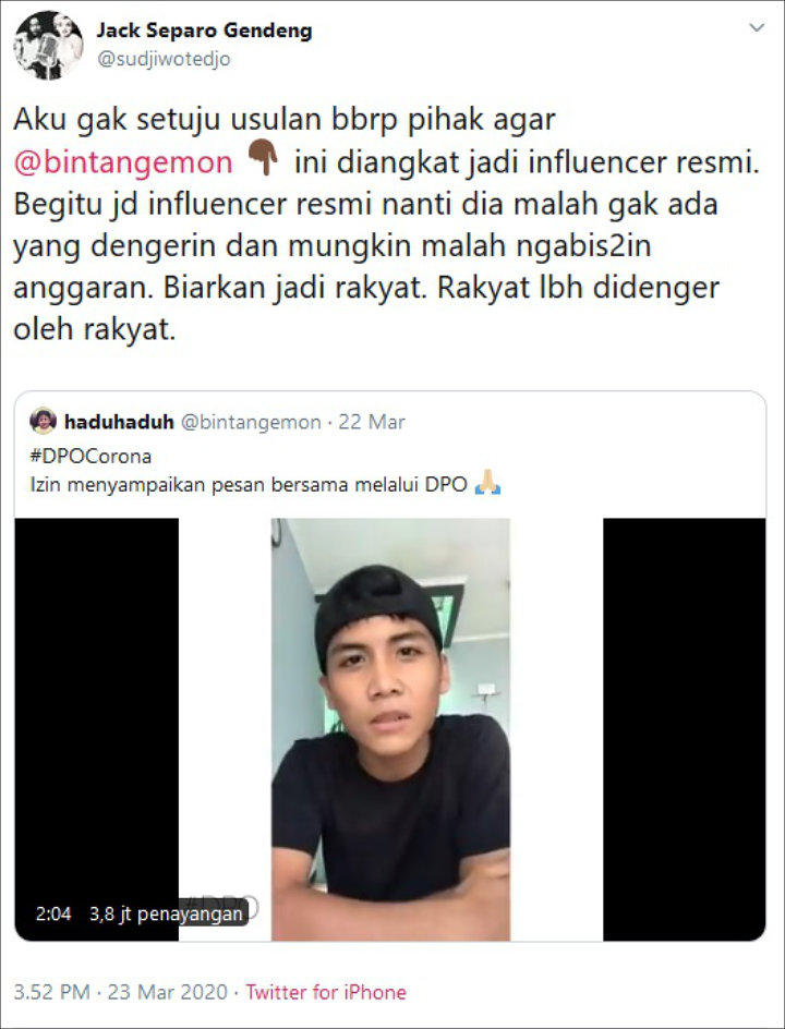 Sujiwo Tejo Beri Pesan Menohok Terkait Bintang Emon Dijadikan Influencer Pemerintah