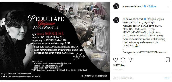 Tanggap Hadapi Corona, Anne Avantie Jahit Baju APD Secara Manual untuk Disumbangkan h
