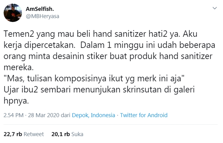 Viral Pegawai Percetakan Bongkar Produksi Hand Sanitizer Palsu Saat Wabah Corona-1