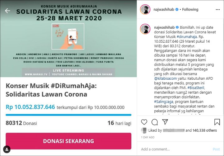 Najwa Shihab Berhasil Kumpulkan Dana Rp 10 Milliar Lewat Konser Streaming