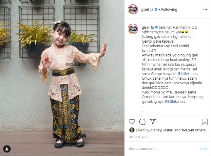 Netizen Gemas Lihat Postingan Gisel Soal Gempi Yang Tak Sabar Rayakan Hari Kartini