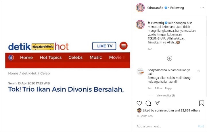 Ucapan Syukur Fairuz A. Rafiq Usai Trio \'Ikan Asin\' Divonis Bersalah