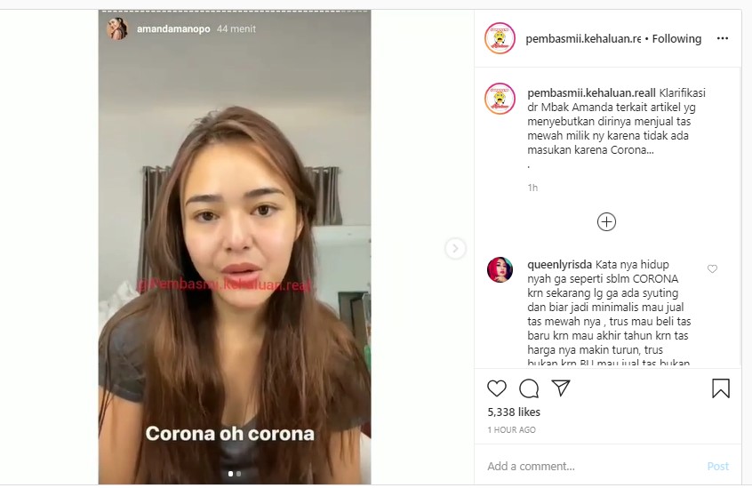 Amanda Manopo Beri Klarifikasi Usai Disebut Jual Tas Untuk Bayar Cicilan