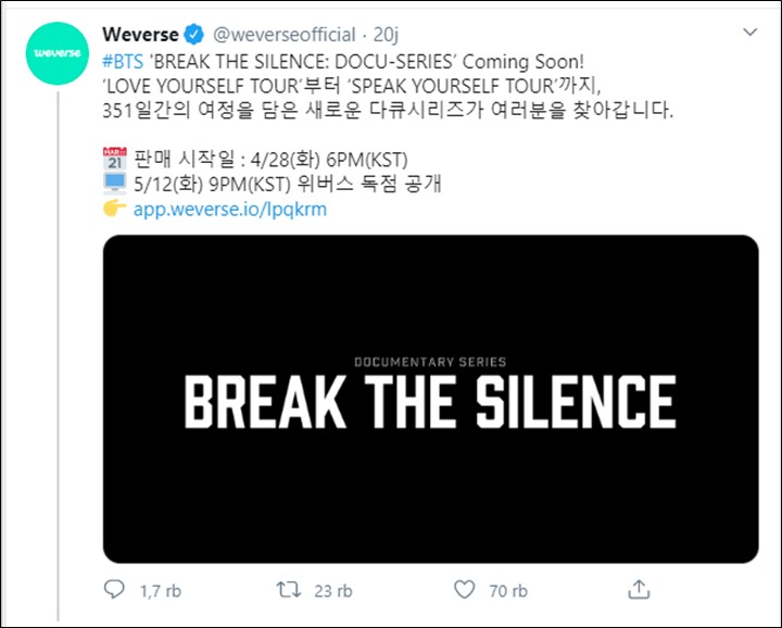 Berisi Momen Saat World Tour, BTS Umumkan Rilis Dokumenter Series \'Break The Silence\'