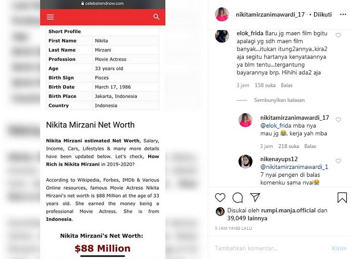 Kekayaan Nikita Mirzani Ditaksir Capai Rp1,3 Triliun, Tuai Respons Tak Percaya