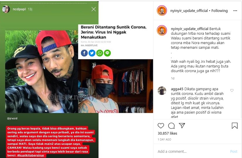 Sebut Jerinx SID Keras Kepala, Nora Alexandra Siap Temani Suami Sampai Mati
