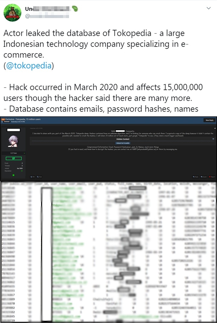 91 Juta Data Pengguna Bocor ke Dark Web, Tokopedia Pastikan Informasi Pembayaran Aman-1