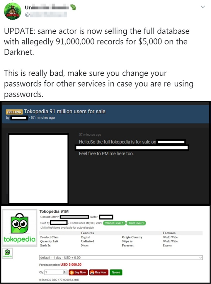91 Juta Data Pengguna Bocor ke Dark Web, Tokopedia Pastikan Informasi Pembayaran Aman-2
